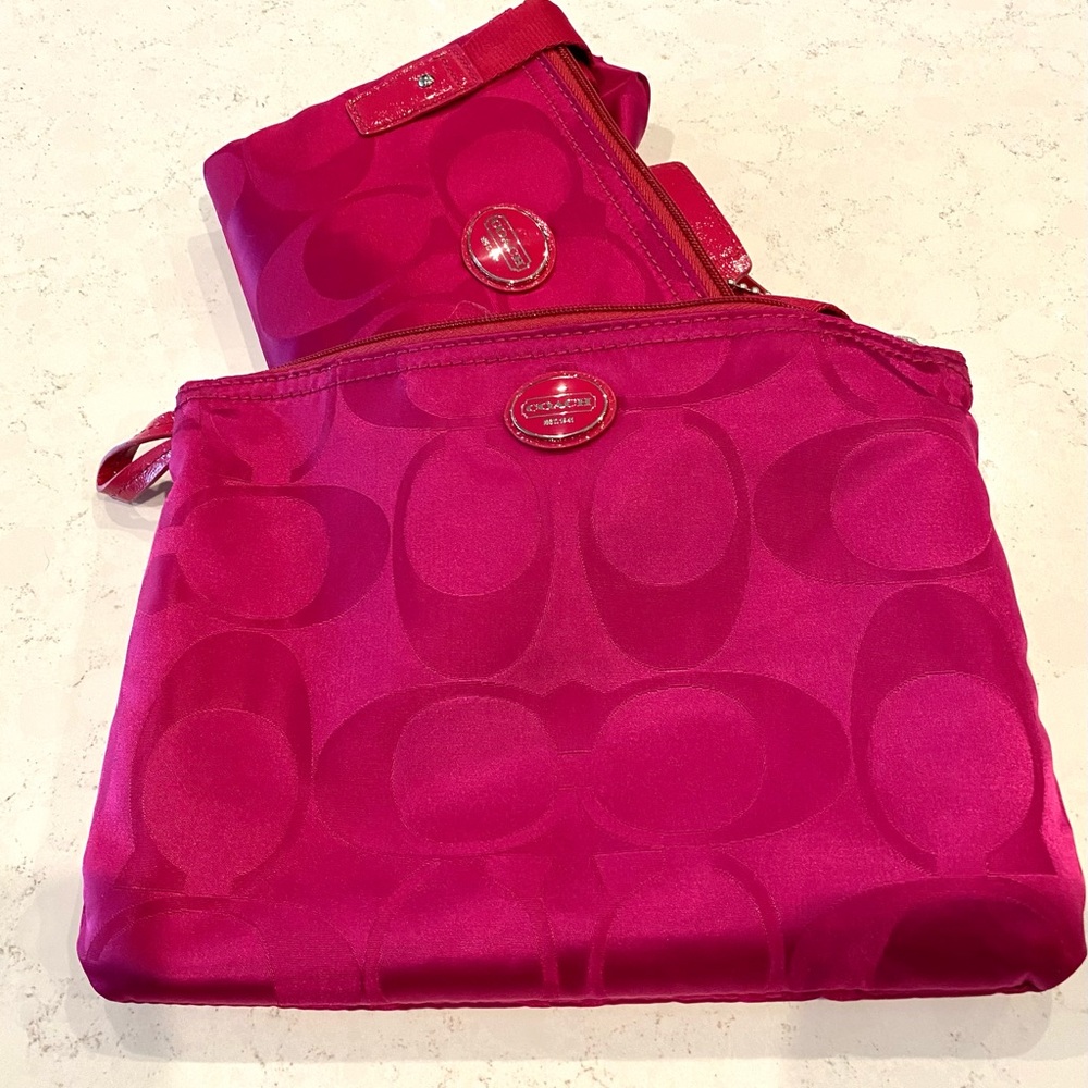 New Travel Coach Signature Nylon Packable Weekender Tote 2 Piece Fuchsia Pink